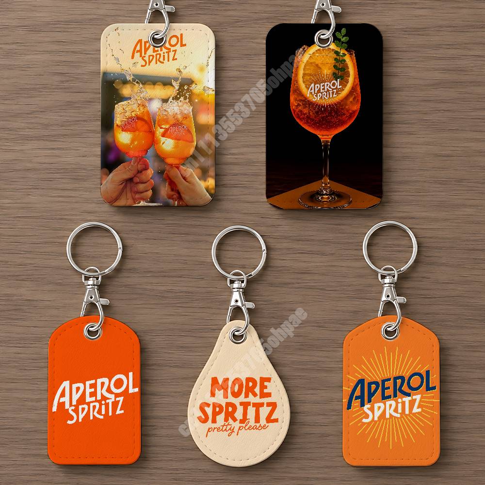 Women'S Keychain Accessories - Кожаный брелок-картхолдер Orange Prosecco A-Aperol S-Spritz